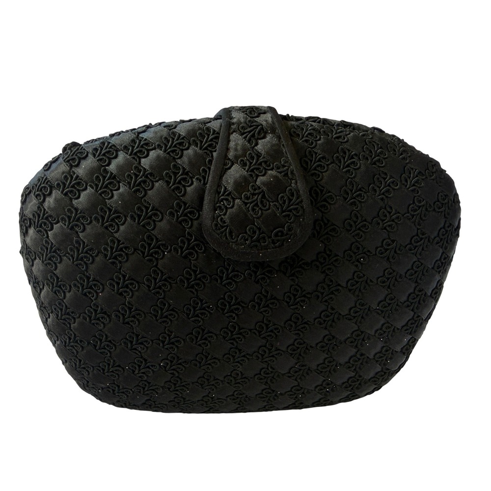 Carla Marchi Black Satin Soutache Embroidered Evening Clutch Shoulder Bag